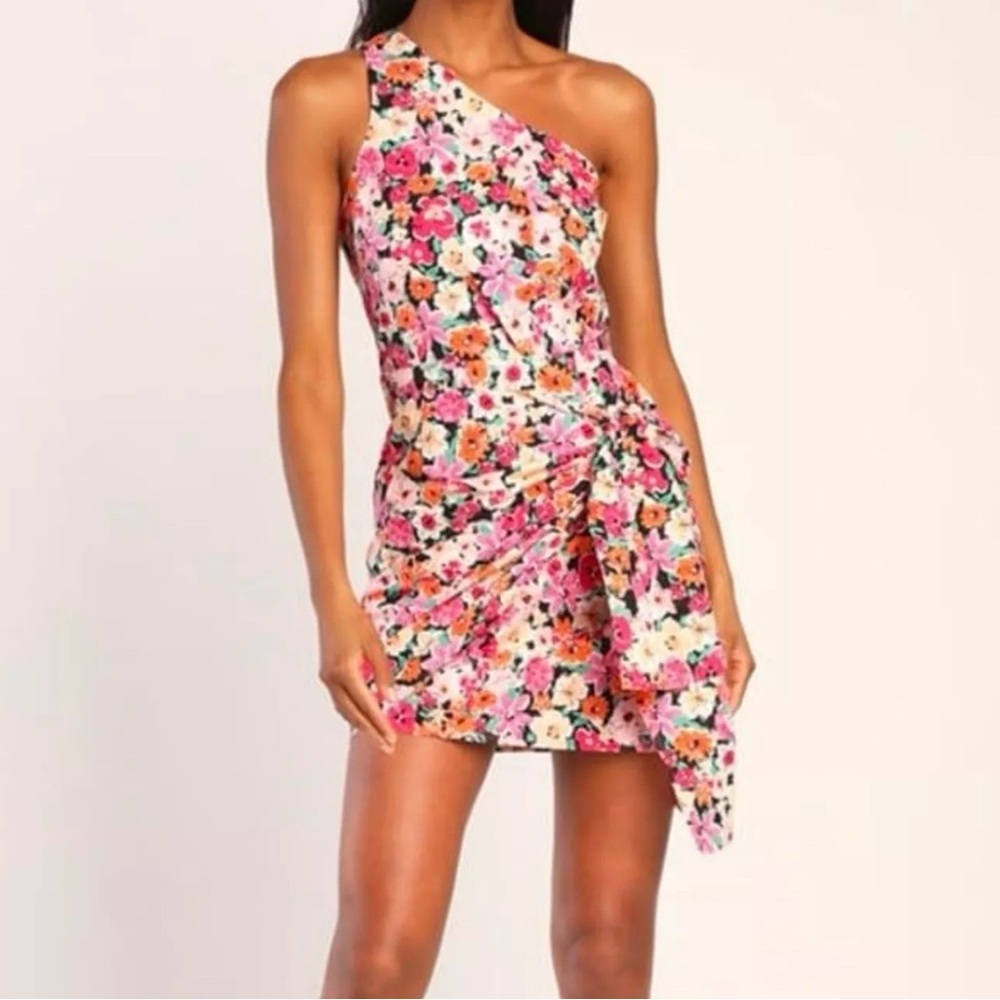 Lulu's Pink Asymmetrical Ruched One-Shoulder Dress